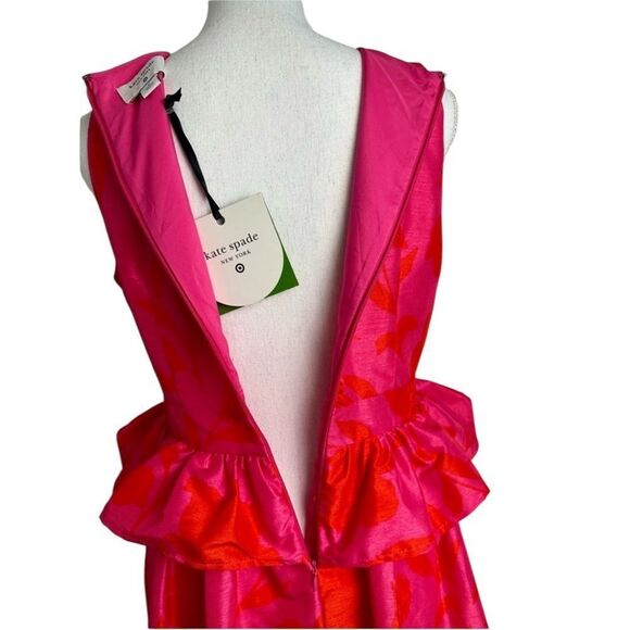 NWT Kate Spade X Target Rose Peplum Ruffle Waist Midi Dress Pink Red - Picture 7 of 7